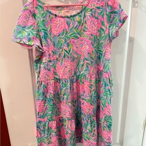 Lilly Pulitzer Pink & Green Floral Short-Sleeve Tiered Dress